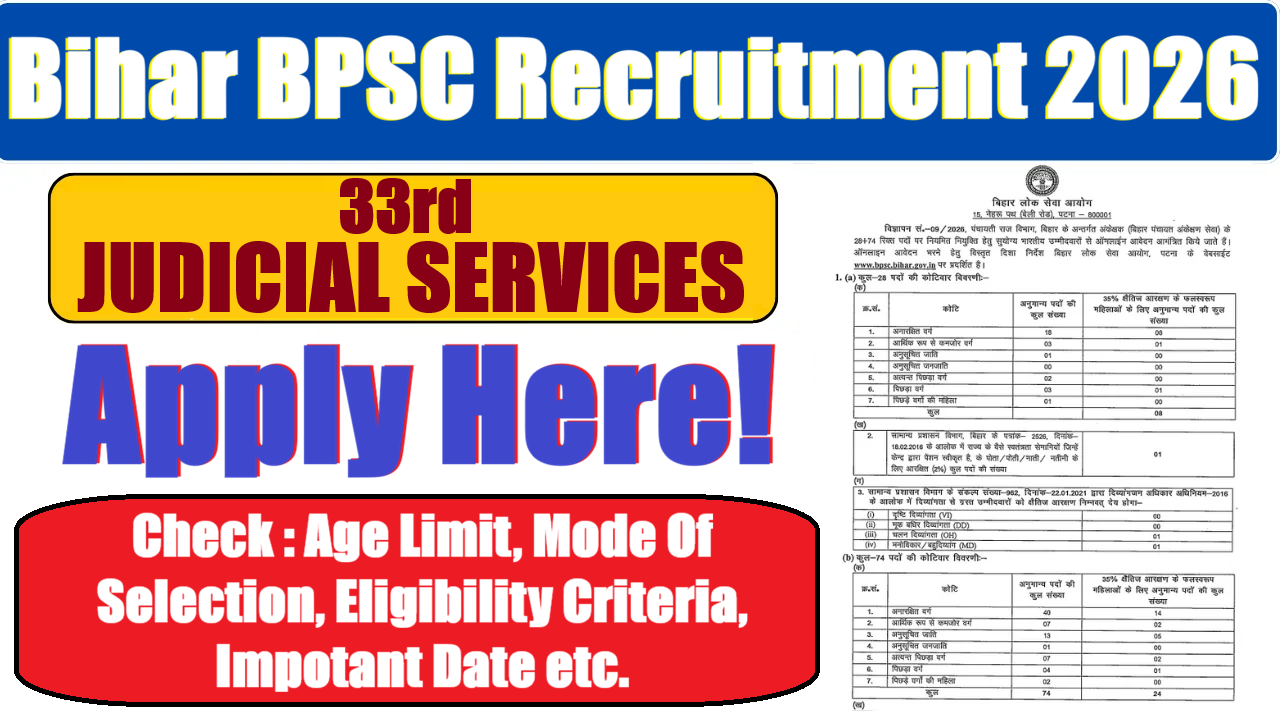 Bihar BPSC 33rd Judicial Services Recruitment 2026