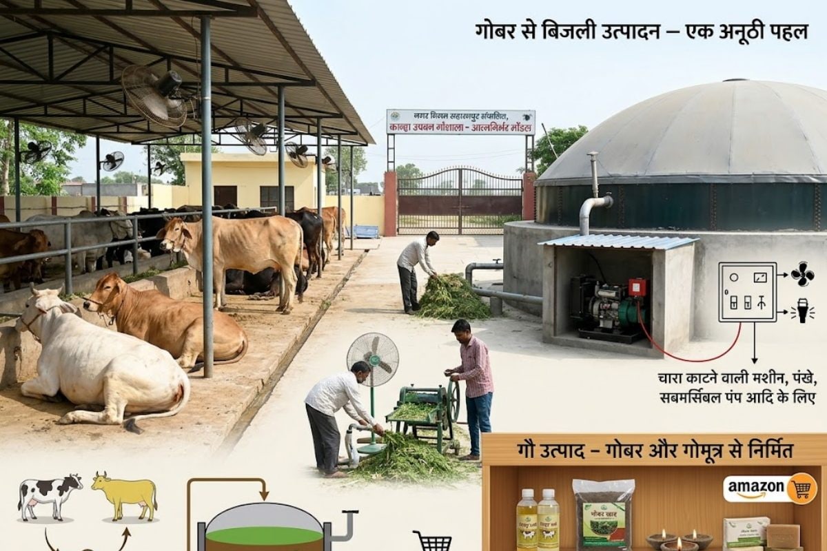 सहारनपुर की कान्हा उपवन गौशाला में गोबर गैस से चल रहे सबमर्सिबल और चारा मशीनें, ऑनलाइन बिक रहे हैं 30 तरह के गो-उत्पाद