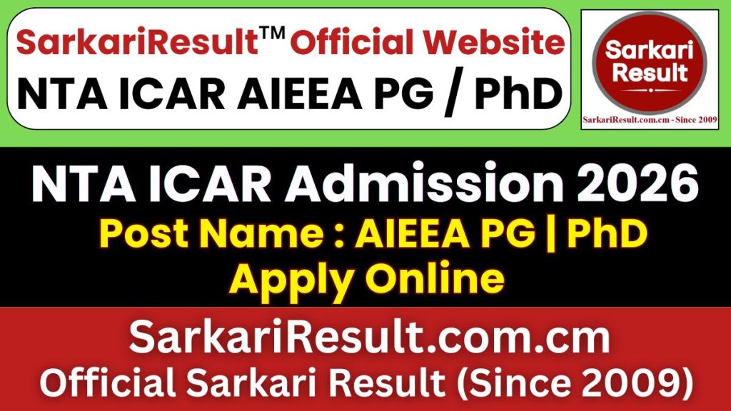 NTA ICAR AIEEA PG Ph.D Exam City Details 2026